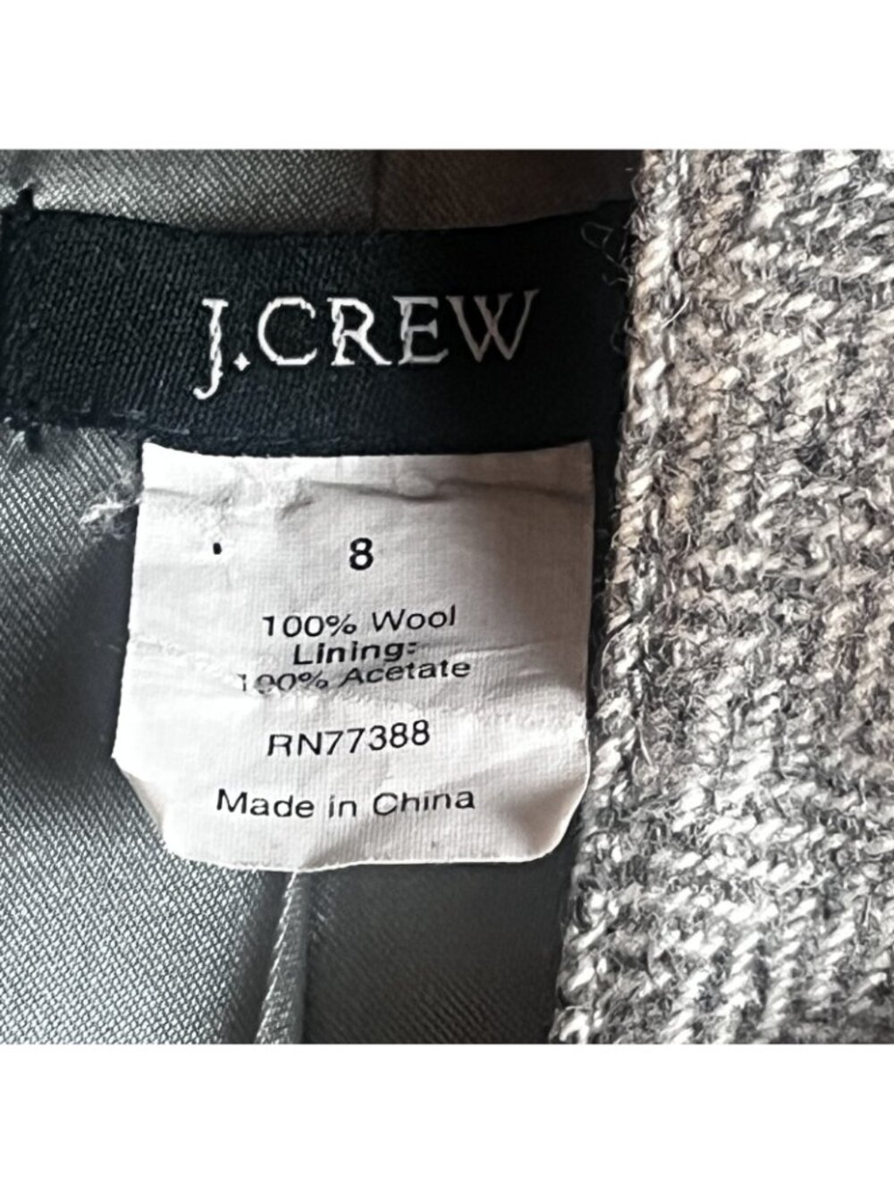 J.Crew VTG Blazer Jacket Womens 8 Gray Wool Herringbone Ruffle Preppy Career - Picture 9 of 12
